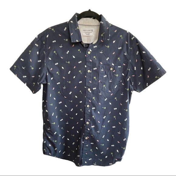 Free Planet ~ Mens shirt sleeved button down shirt ~ size Large - Picture 1 of 7